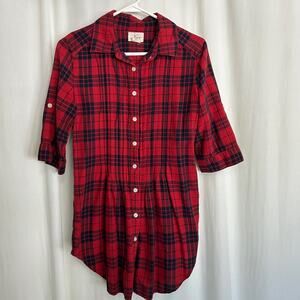 Levi's Red Black Plaid Flannel Button Down Tunic Style Shirt Size S